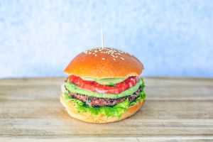 Vegan burger on a wooden table