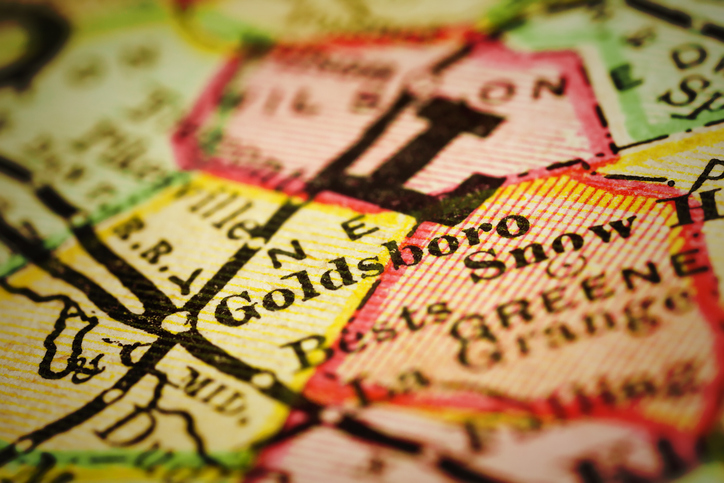Goldsboro, North Carolina on an Antique map